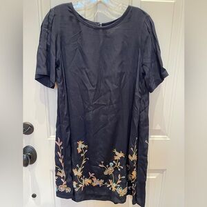 LOFT Navy Dress with Colorful Floral Embroidery